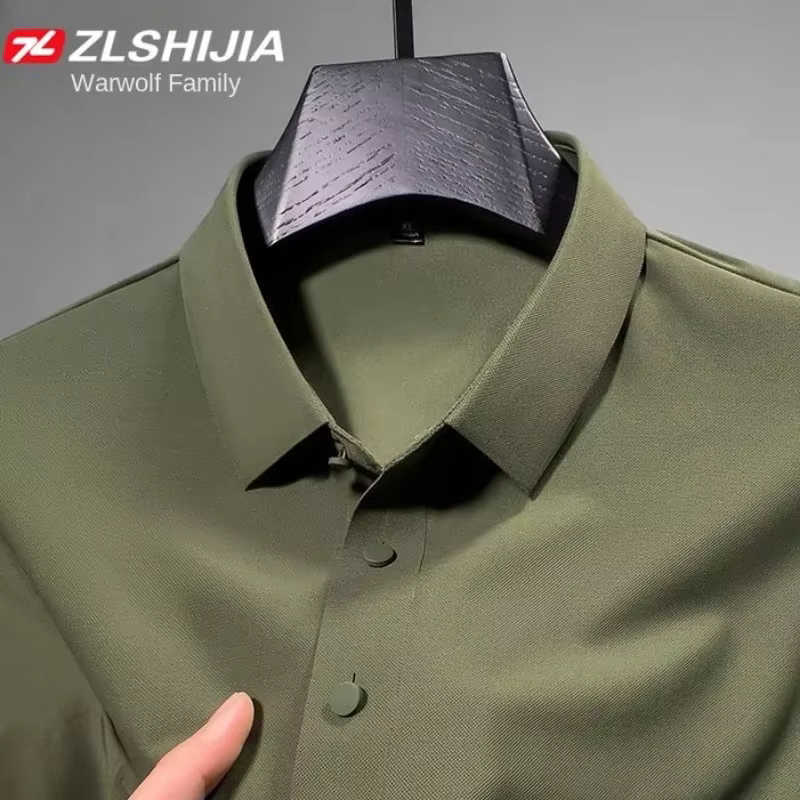Vêtements de luxe coréens Harajuku mode classique angleterre mince solide polos pour hommes été affaires glace soie Polo t-shirt homme