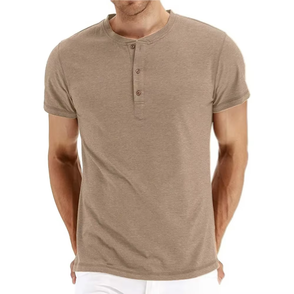 Marque qualité coton hommes T-shirt col Henry Design de mode coupe ajustée solide T-shirts