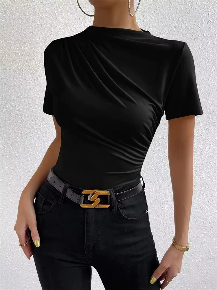 T-shirt froncé à manches courtes pour femmes