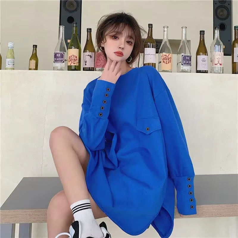 Coton blanc t-shirts 2025 vêtements plaine bleu femme hauts femmes