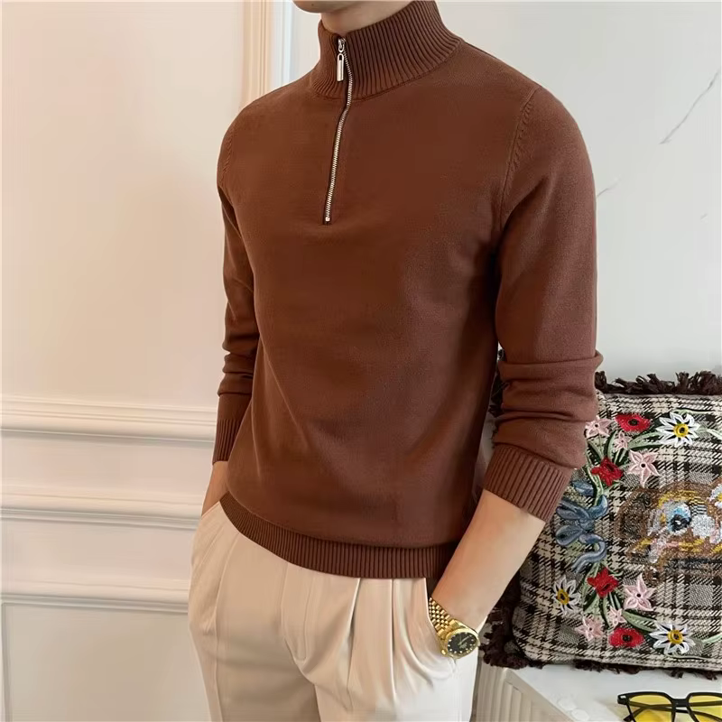 Pull à manches longues et demi-col roulé pour homme