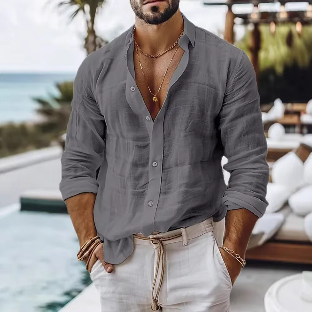 Chemise en coton et lin pour hommes
