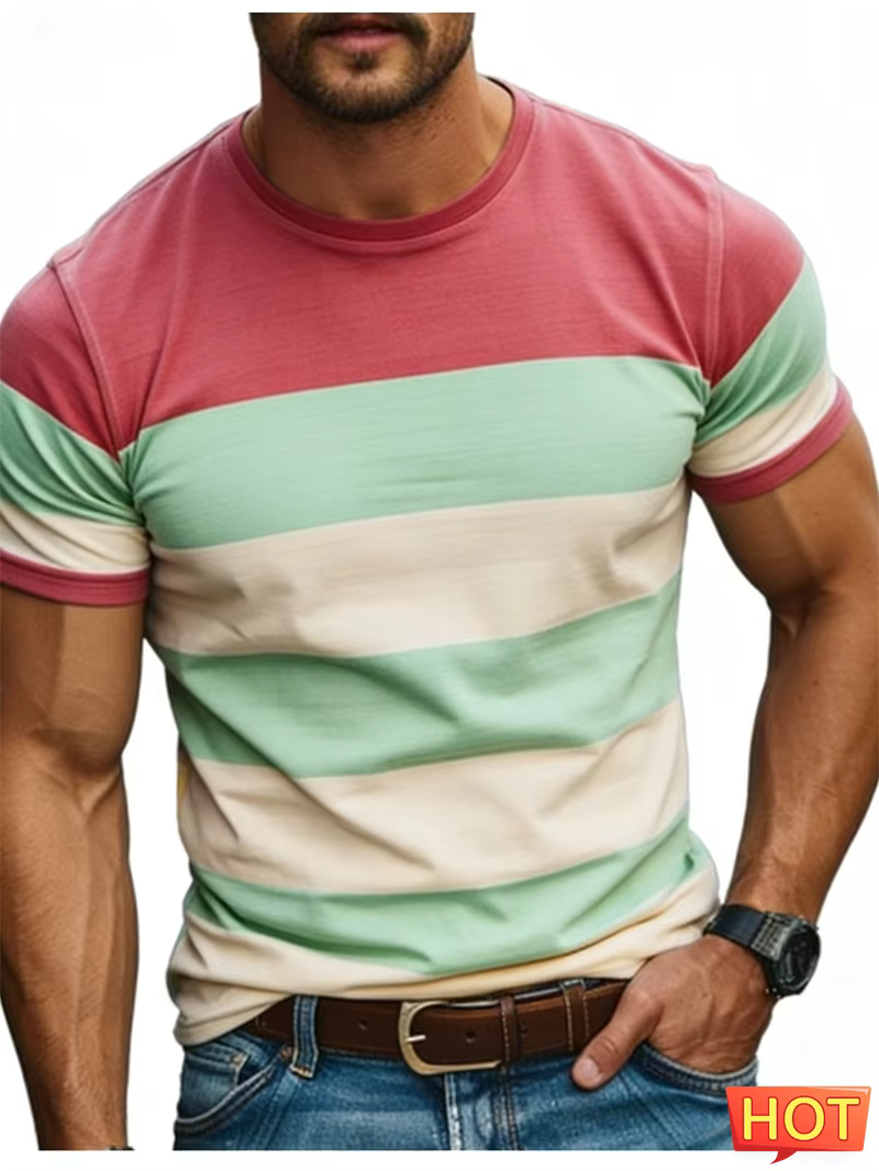 T-shirts graphiques rayés simples pour hommes