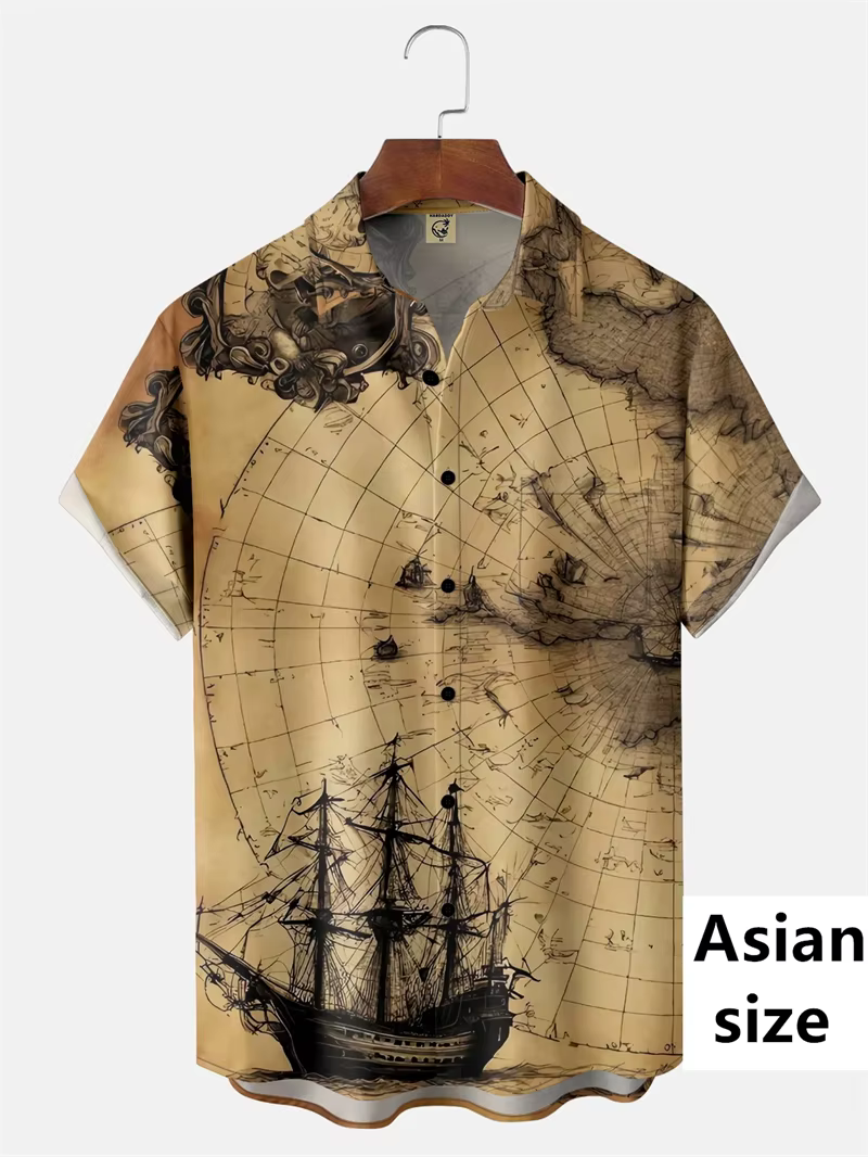 Chemise à manches courtes pour hommes Vintage aventure nautique impression 3D mode d'été plage vêtements quotidiens rétro Harajuku Camisas De Hombre