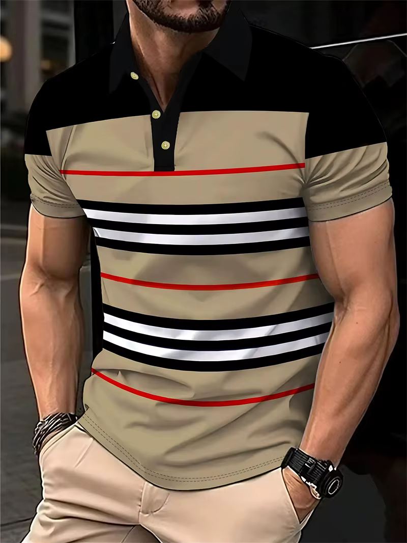Chemises polo simples à rayures pour hommes