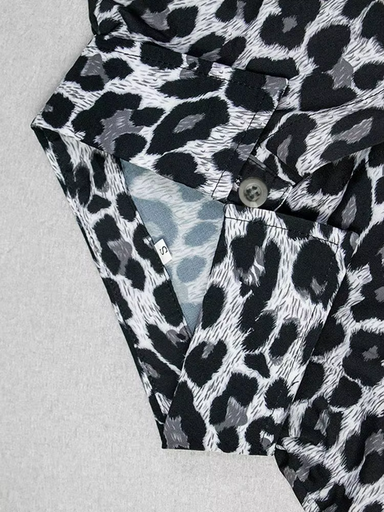 Chemise à manches longues à imprimé léopard tendance pour homme