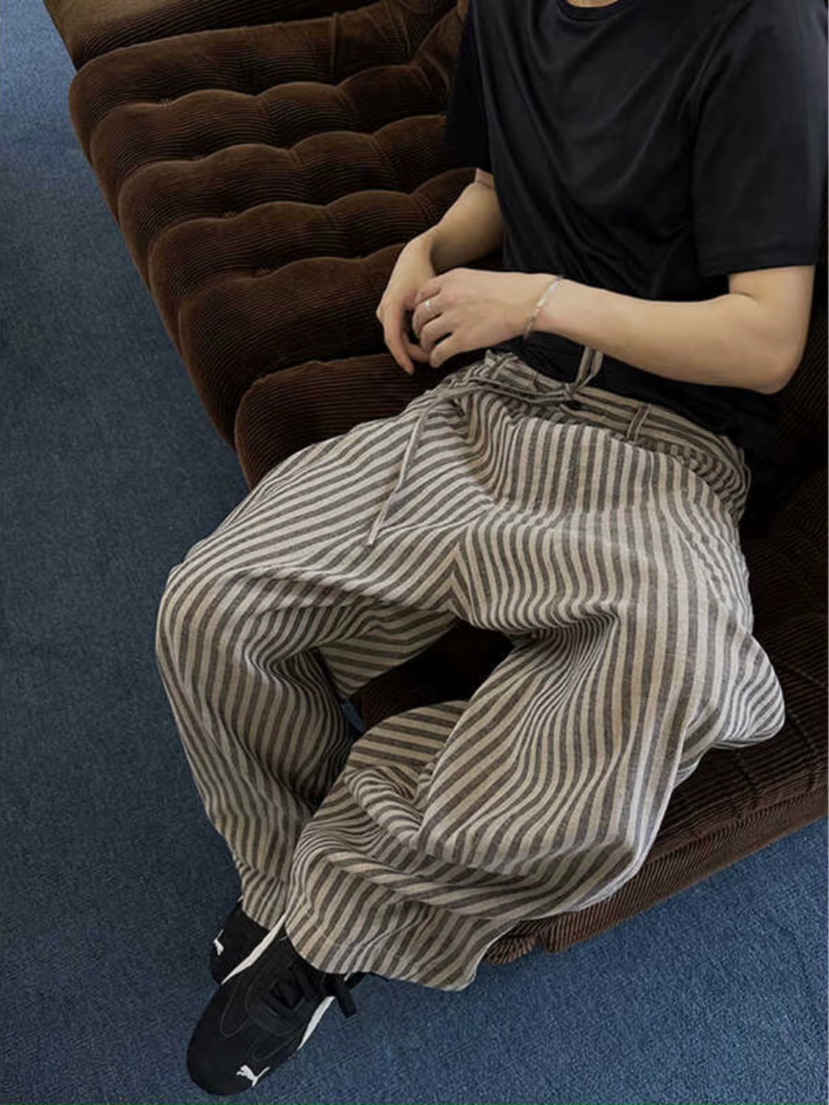 2025 rétro paresseux mode rayure pantalon décontracté pour hommes printemps automne polyvalent ample