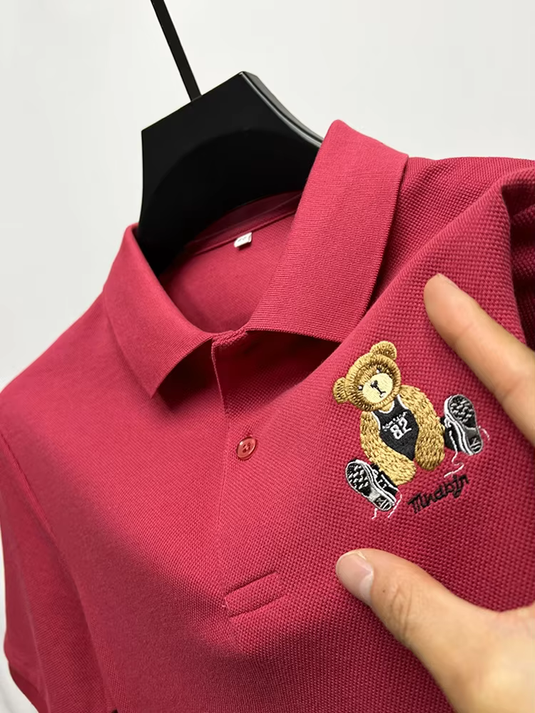 Polo brodé ours à revers pour hommes