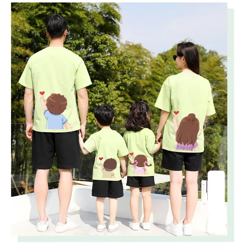 T-shirt en coton imprimé dessin animé pour mère et fille