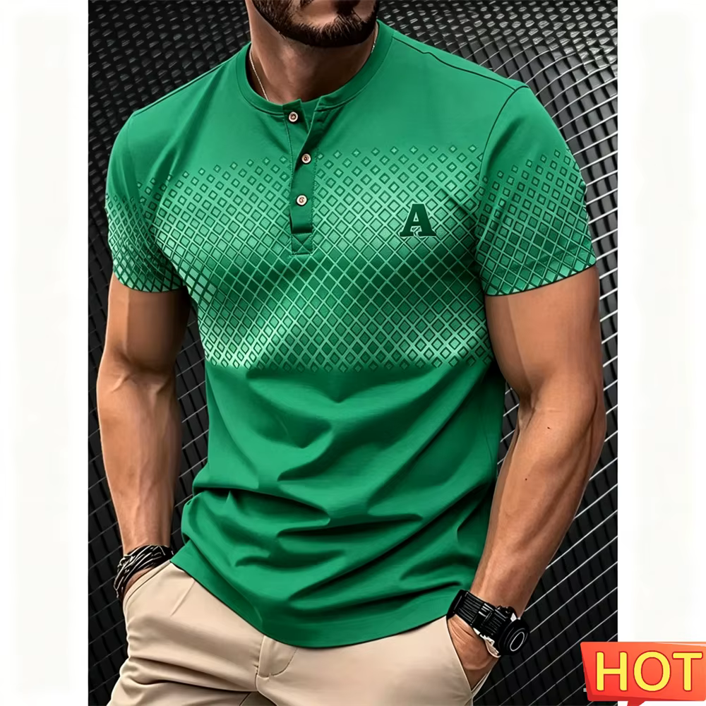 T-shirt pour homme, manches courtes, t-shirt Henry pour homme, t-shirt décontracté pour homme, t-shirt boutonné respirant, t-shirt Henry sport, vêtements pour homme