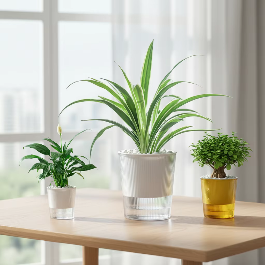 Pots de fleurs en résine semi-transparente auto-arrosants avec design à nervures verticales pour plantes d'intérieur, pothos, succulentes, décoration maison et bureau