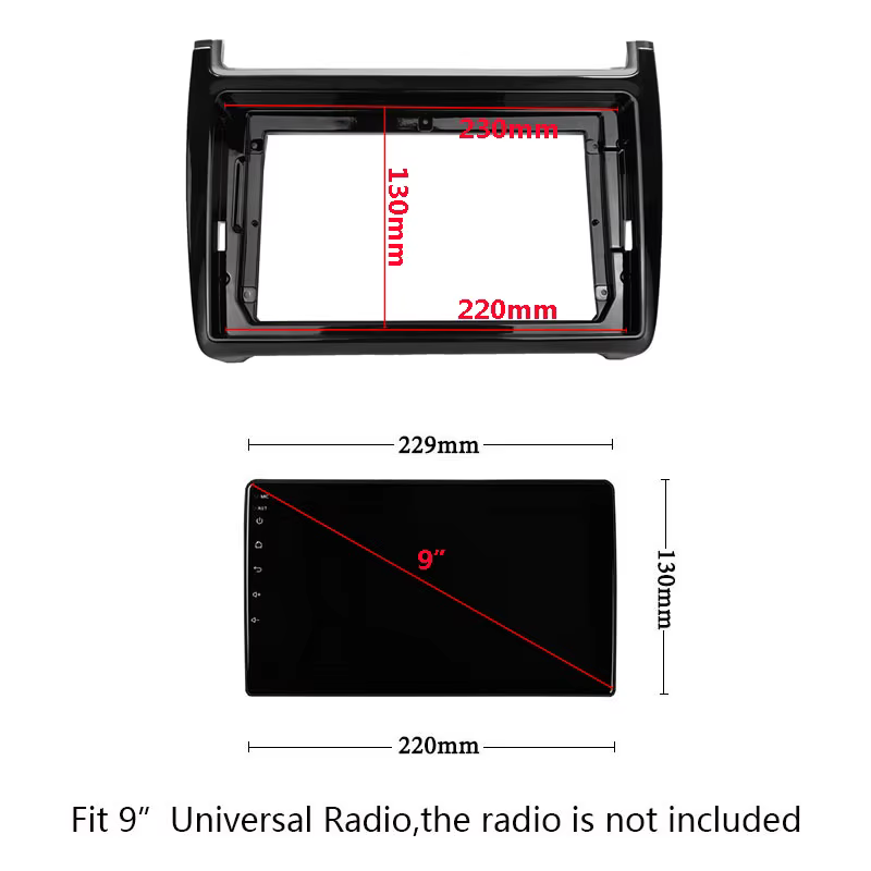 Façade de tableau de bord pour autoradio de 9 pouces, pour Volkswagen Polo Mk5(6R/6C) 2009-2018, panneau de montage stéréo, façade de montage