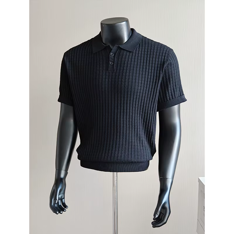 Polo à manches courtes en tricot côtelé pour hommes