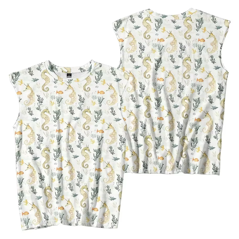 Hippocampe océan vie imprimé débardeur hommes gilet coloré algues poisson graphique sans manches chemise décontractée été en plein air Fitness