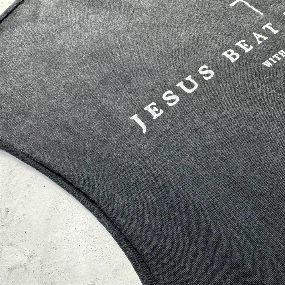 Sans manches Saint trou lavé T-shirt hommes femmes meilleure qualité hauts