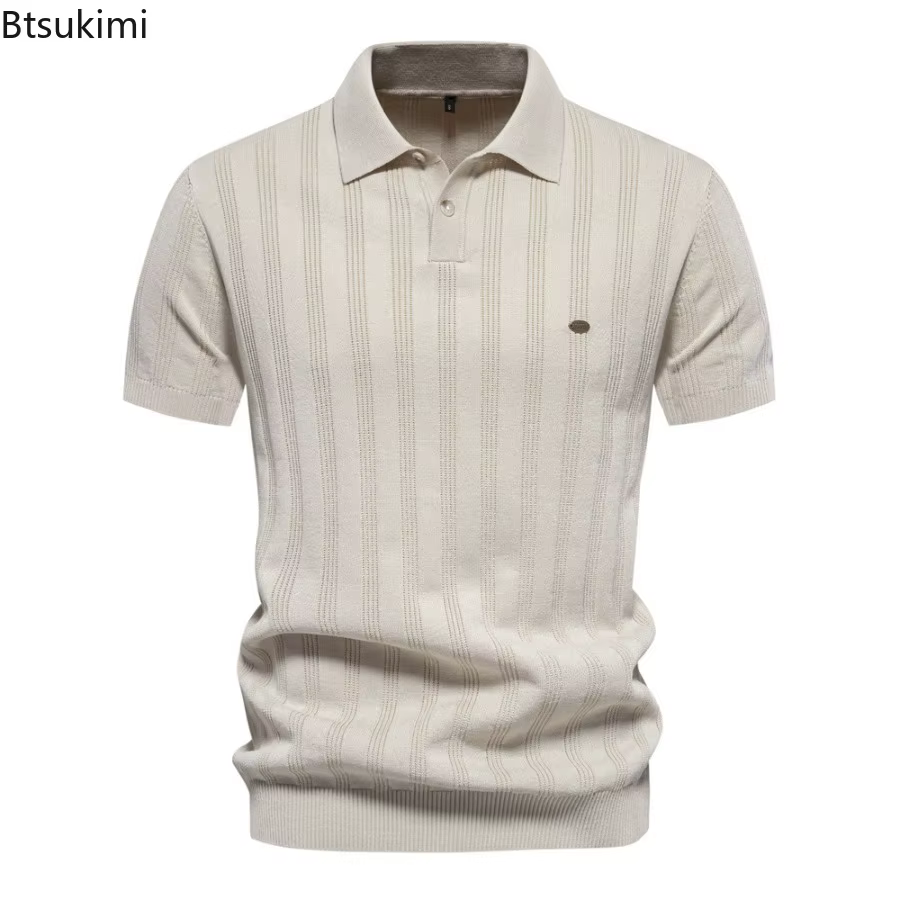 Nouveaux Polos en Maille Côtelée pour Hommes Été 2026 – Chemises Décontractées Haut de Gamme Tendance pour Affaires –