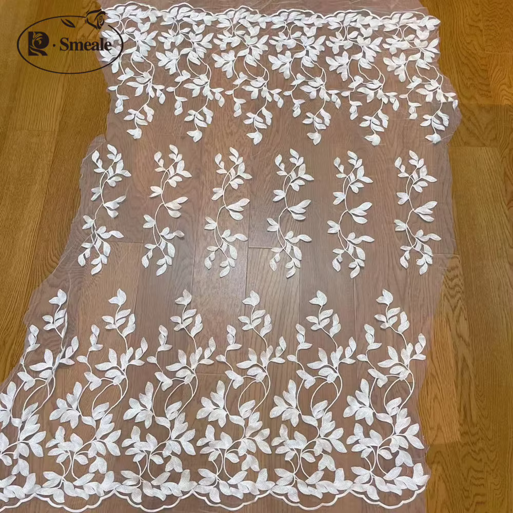 Tissu en dentelle pour robe de mariée, tissu à coudre, blanc, feuille, mariée française, nouveau Design
