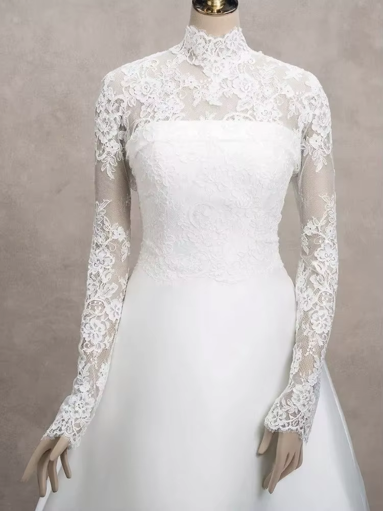 Veste de Mariage en Dentelle à Col Haut et Manches sulfpour Mariée, Haut Personnalisé pour Patients