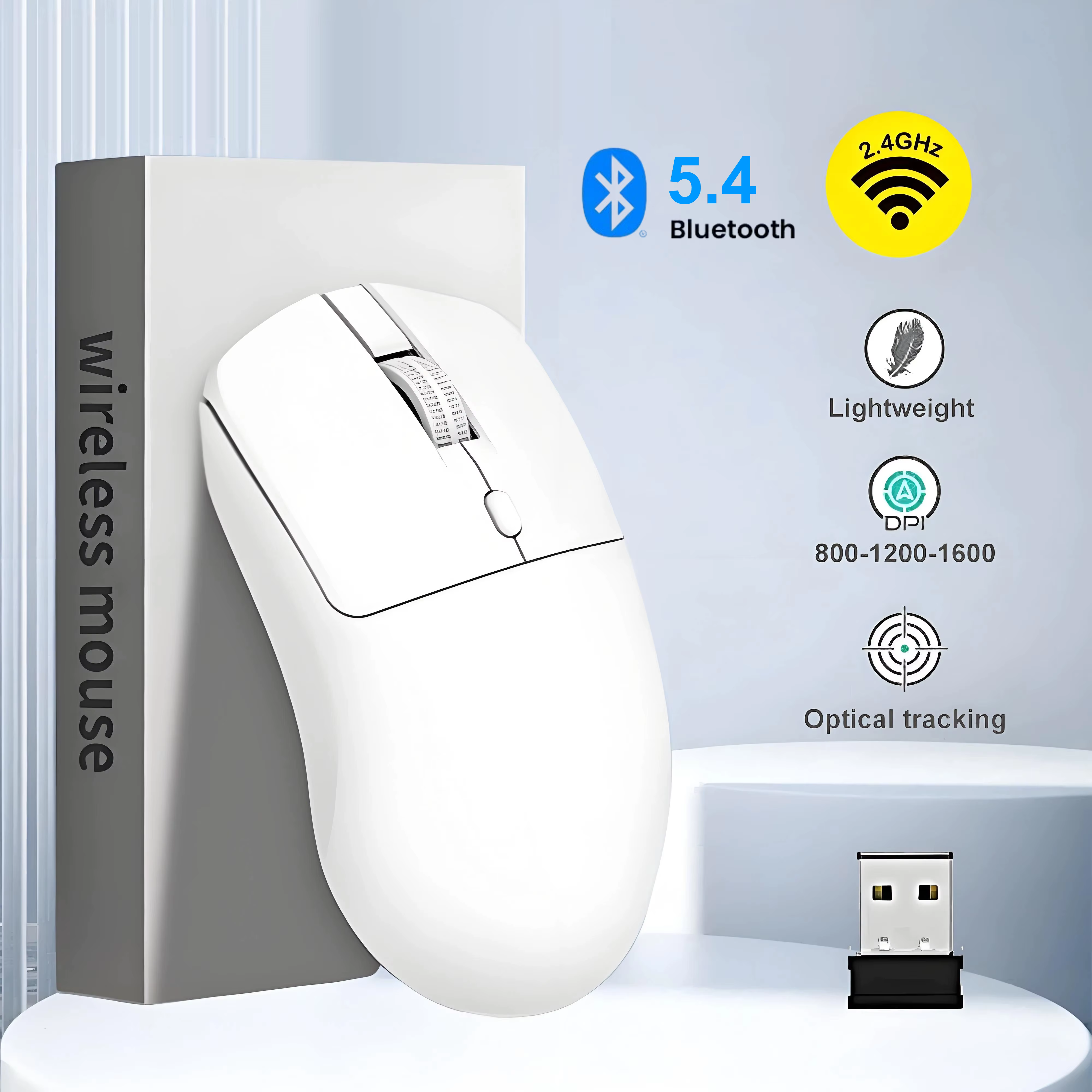 Souris de jeu sans fil 2.4G, Bluetooth 5.4, ergonomique, 800-1200-1600 DPI, Rechargeable, pour PC et ordinateur portable