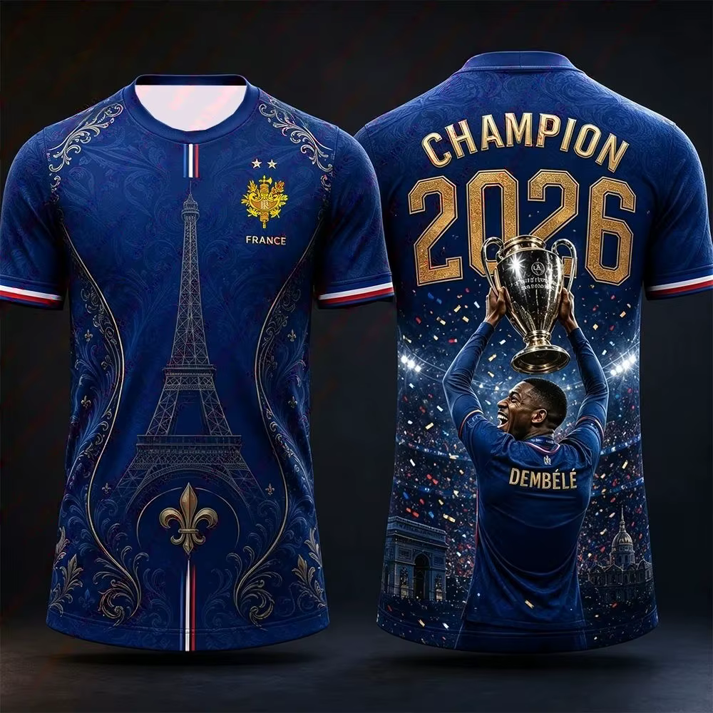Maillot Concept Créatif Événements de Football France 2026 – Maillot Décontracté d'Été Conçu pour Usage Individuel – T-shirt Champion Imprimé en 3D
