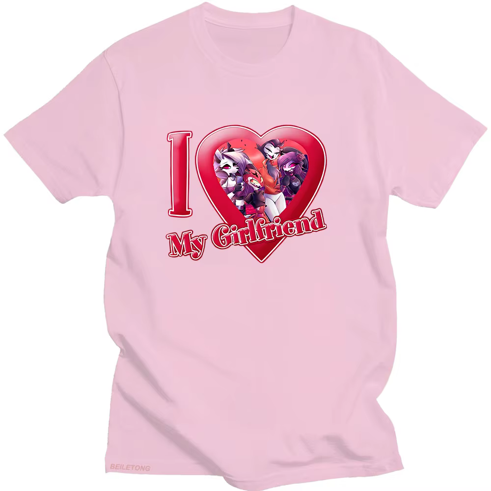 Hellubodiva-T-shirt en coton à col rond imprimé dessin animé, T-shirt Anime, T-shirt Kawaii Harajuku, I Love My Girlfriend, Vêtements mignons