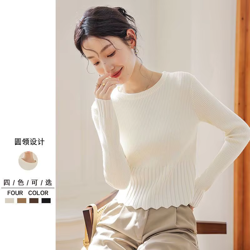 Pull à col rond pour femmes, chemise à Base tricotée Slim, nouvelle collection printemps 2025