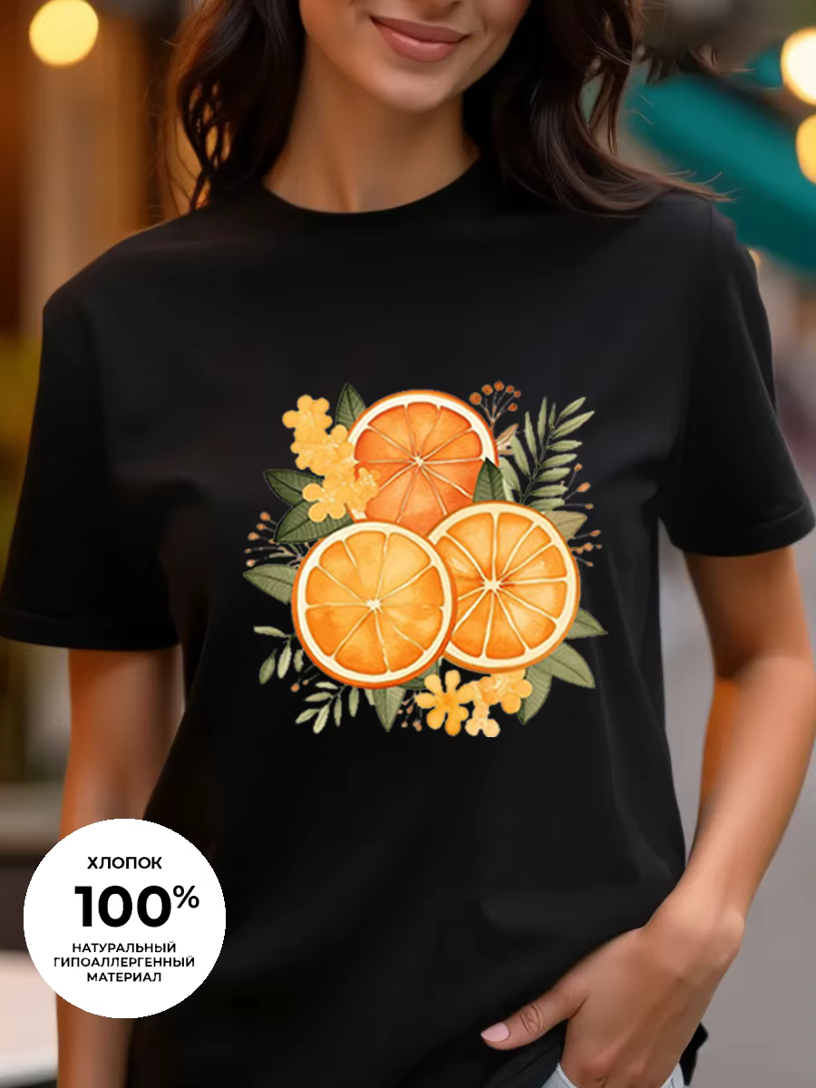 T-shirt femme imprimé fruits frais - Haut décontracté en pur coton à col rond et manches courtes