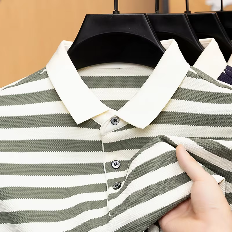 Polo rayé pour hommes, manches courtes