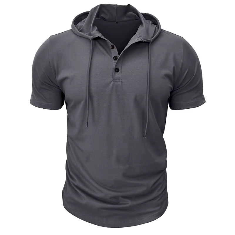 T-shirts à manches courtes pour hommes pour le sport et le fitness chemise Henley de style américain haut à capuche