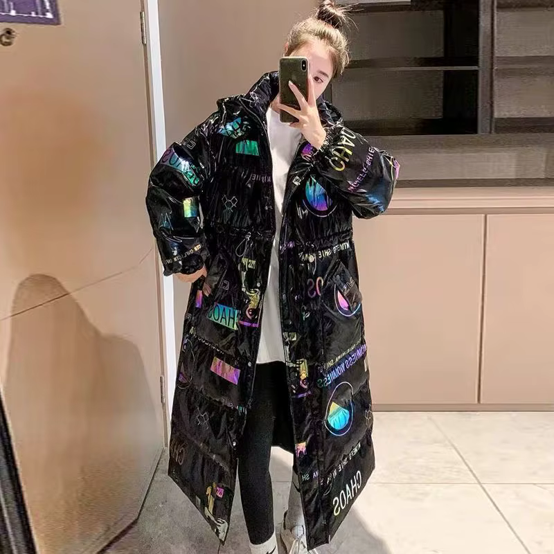 Parka pour femmes, nouveau visage brillant, vêtements longs colorés rembourrés, couleur magique, veste épaisse, vêtements d'extérieur à capuche, manteau Streetwear