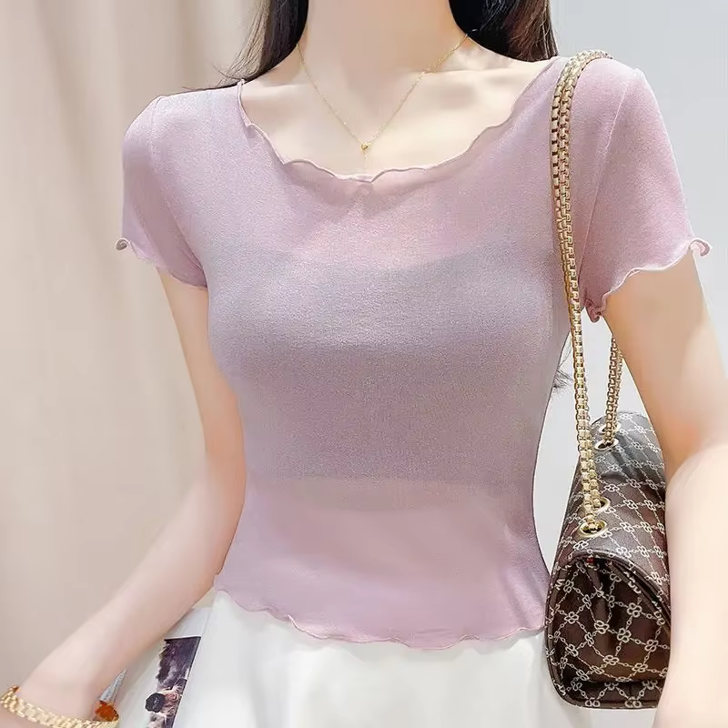 T-shirt manches courtes femme dentelle haut