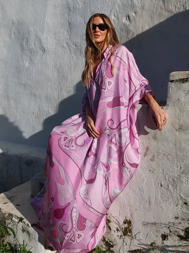 Robes surdimensionnées à manches chauve-souris imprimées numériques pour femmes