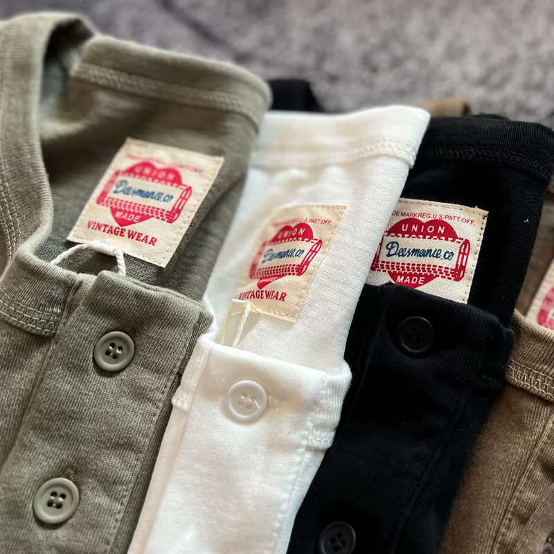 Henry chemise américaine Vintage poids lourd Amekaji lavé en détresse à manches longues coupe ample pur coton col