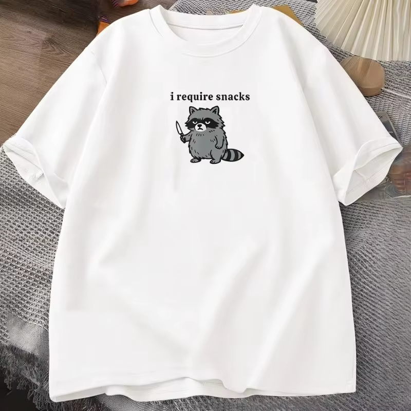 T-shirt humoristique « I Require Snacks » avec raton laveur pour hommes et femmes