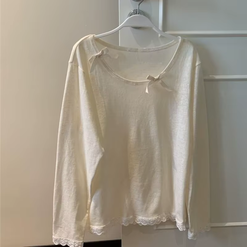 T-shirt à manches longues avec dentelle pour femme