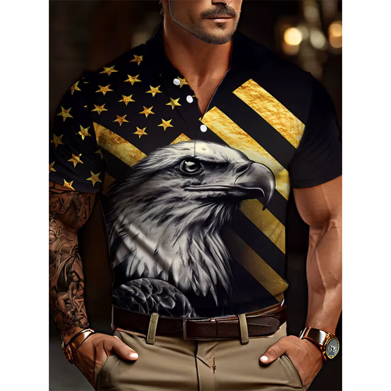 Polo pour homme imprimé 3D Abeilles Loups Aigle, T-shirt graphique animalier, Hauts décontractés d'été à col revers surdimensionné, Manches courtes, Streetwear