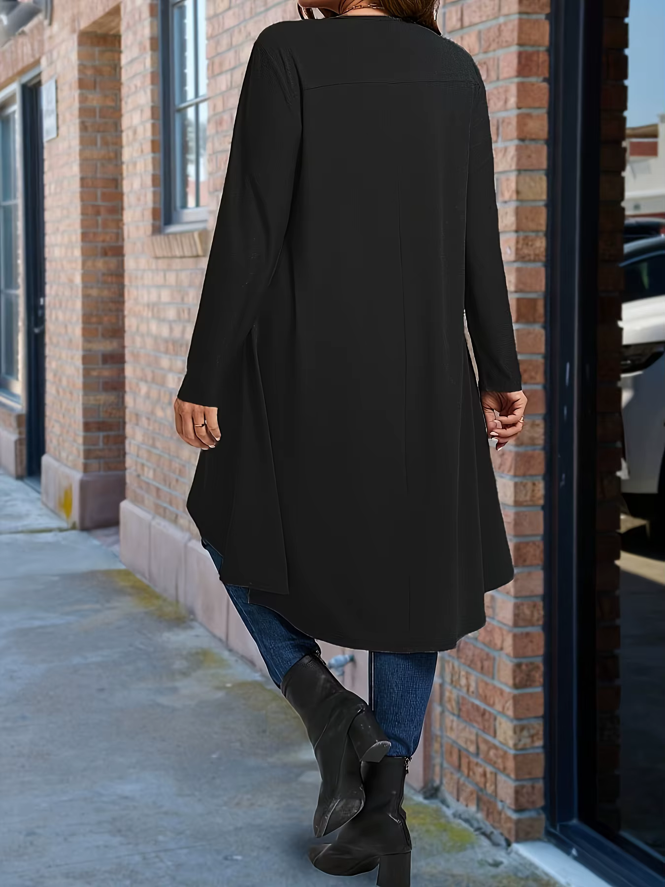 Grande taille femmes élégant ourlet asymétrique à manches longues T-Shirt col rond haut décontracté couleur unie toutes saisons vêtements pull
