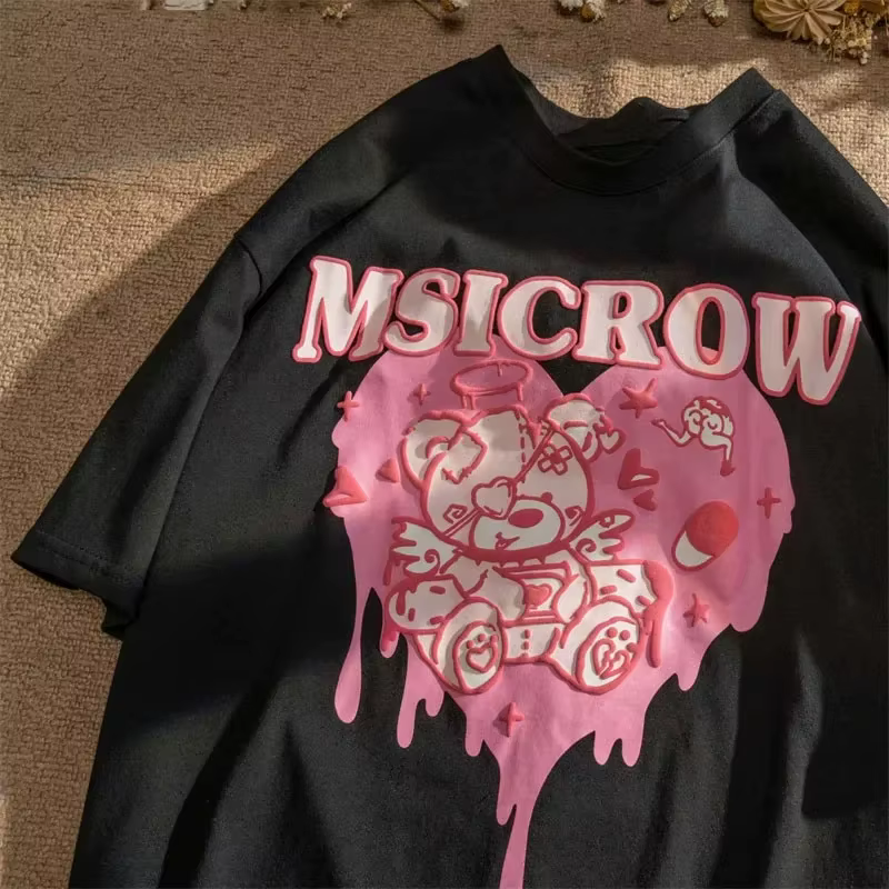 Kawaii femmes T-Shirt coréen rose amour ours imprimé à manches courtes
