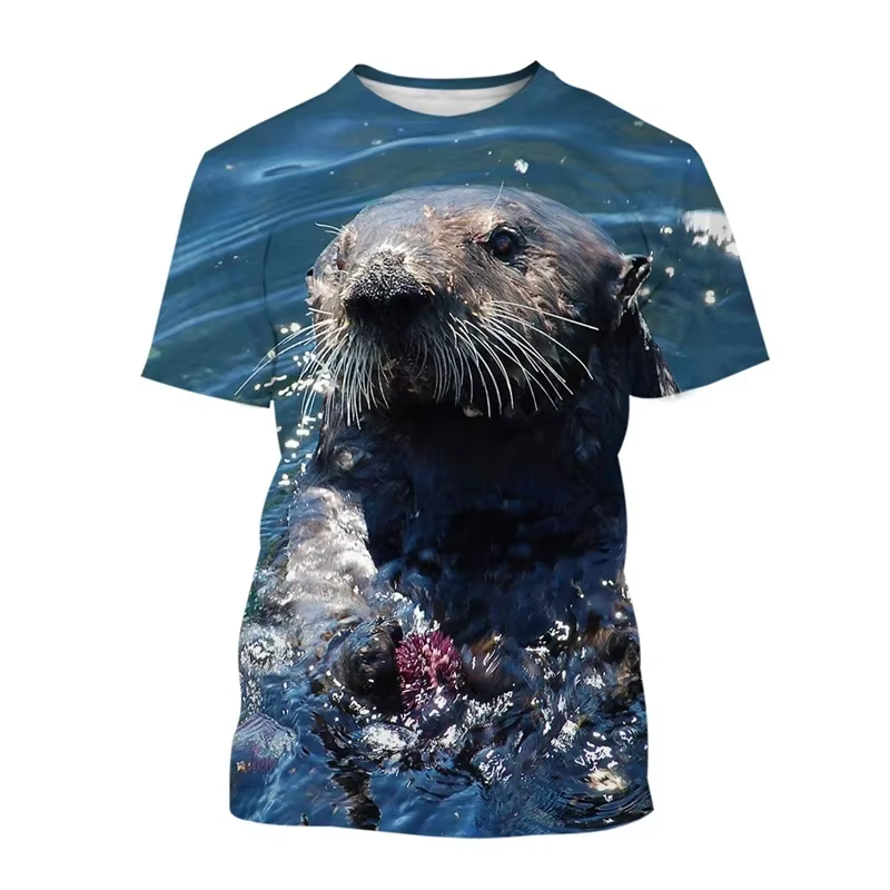 Populaire impression 3D Animal loutre T-shirt été hommes décontracté col rond