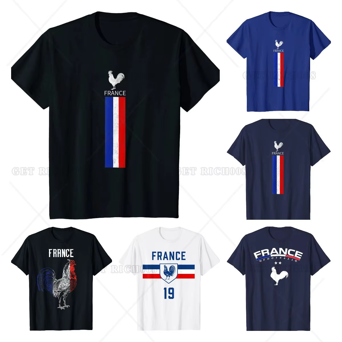 T-Shirt Décontracté en Coton de l'Équipe de Football de France, 03/4 Saisons
