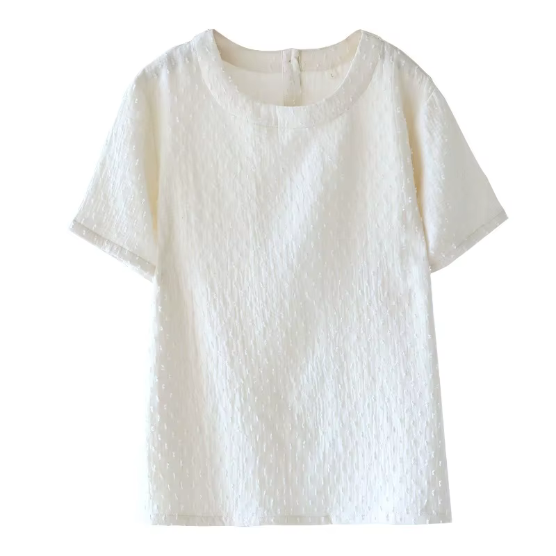 T-shirt texturé en gaze de coton crème pour femme