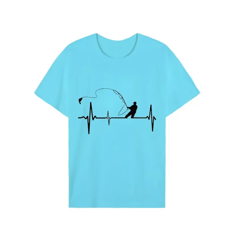 T-shirts pour hommes pêche à la mouche battement de coeur impulsion impression chemise drôle à manches courtes