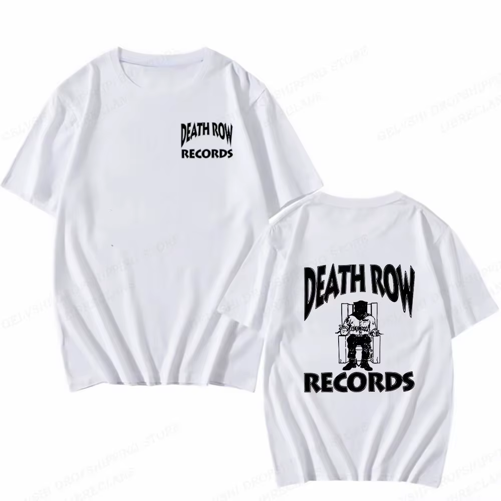 Death Row Records T-shirt graphique pour hommes en coton Hip Hop Streetwear à manches courtes