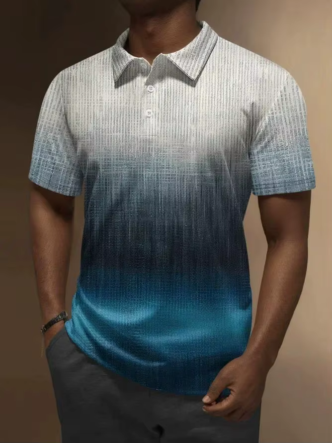 Polo homme tendance décontracté 2026 – Polo imprimé 3D à rayures dégradées
