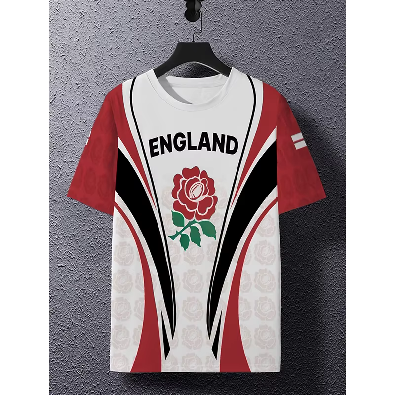 Été Angleterre Drapeau Hommes Football T-shirt 3D Impression Graphique Décontracté Sport Manches Courtes T-shirts En