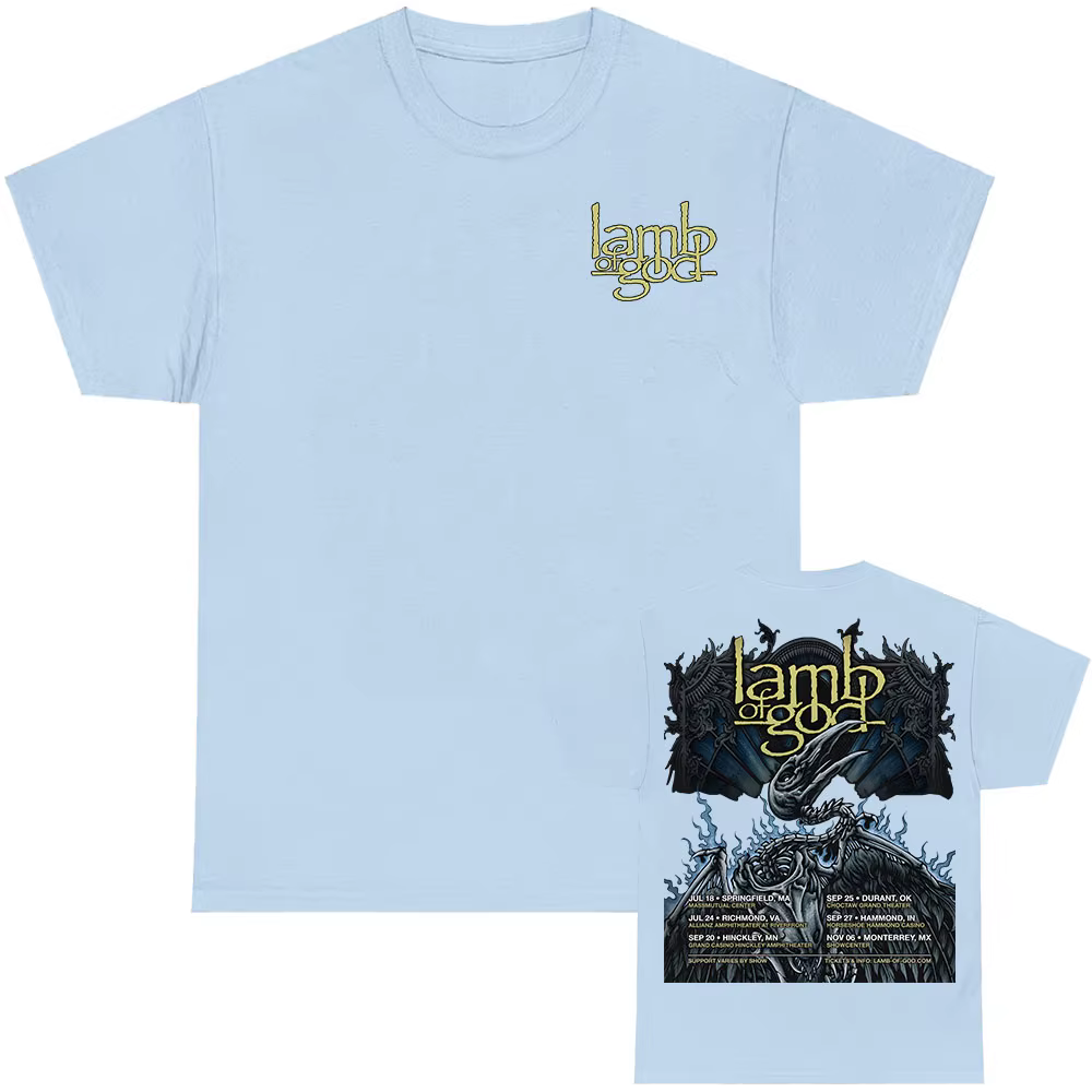 Agneau de dieu Tour 2025 nouveau T-shirt bande mentale impression graphique t-shirts à manches courtes coton homme