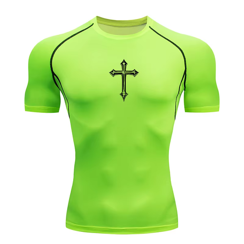 Chemise de compression à imprimé croisé pour hommes, t-shirt athlétique chrétien, hauts d'entraînement de gymnastique, couches de base de course, sous-vêtements, protection contre les éruptions cutané
