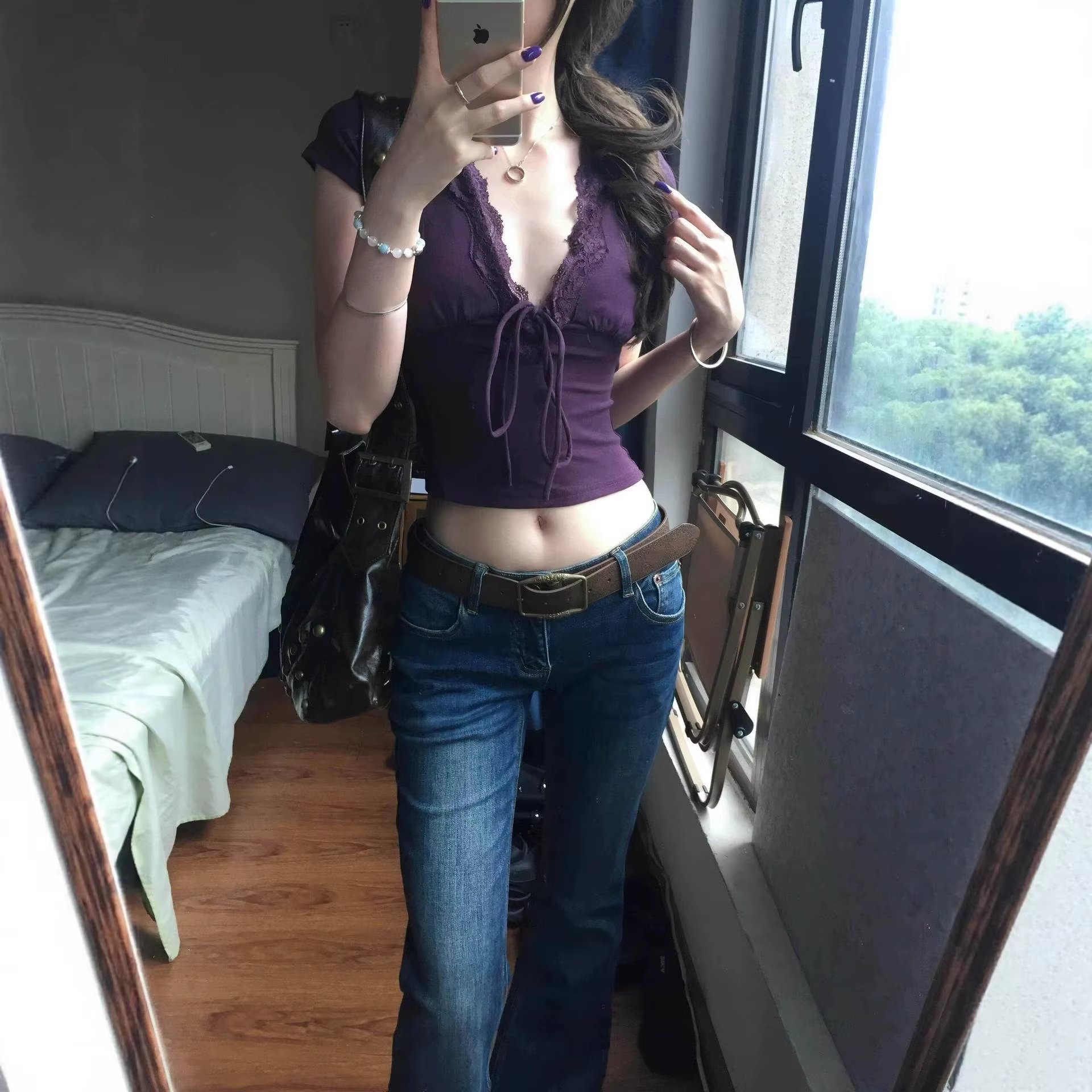 T-shirt sexy en dentelle française Y2K pour femme