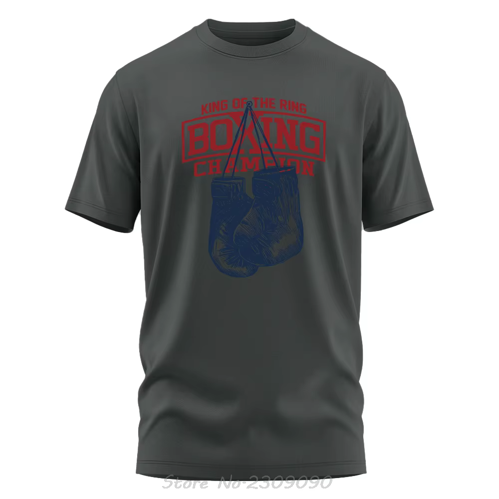 Roi de l'anneau Champion de boxe imprimé coton T-shirt Vintage GYM vêtements surdimensionné