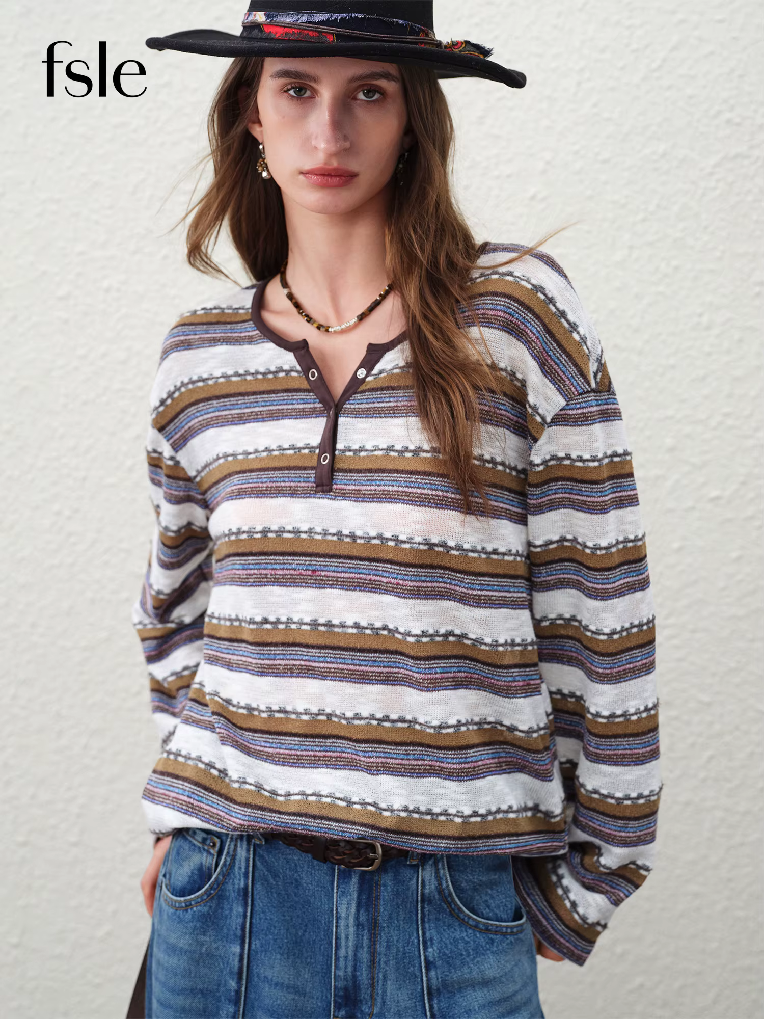 FSLE【Série Premium】T-shirt rayé à manches longues pour femme Printemps 2026 - Coupe décontractée